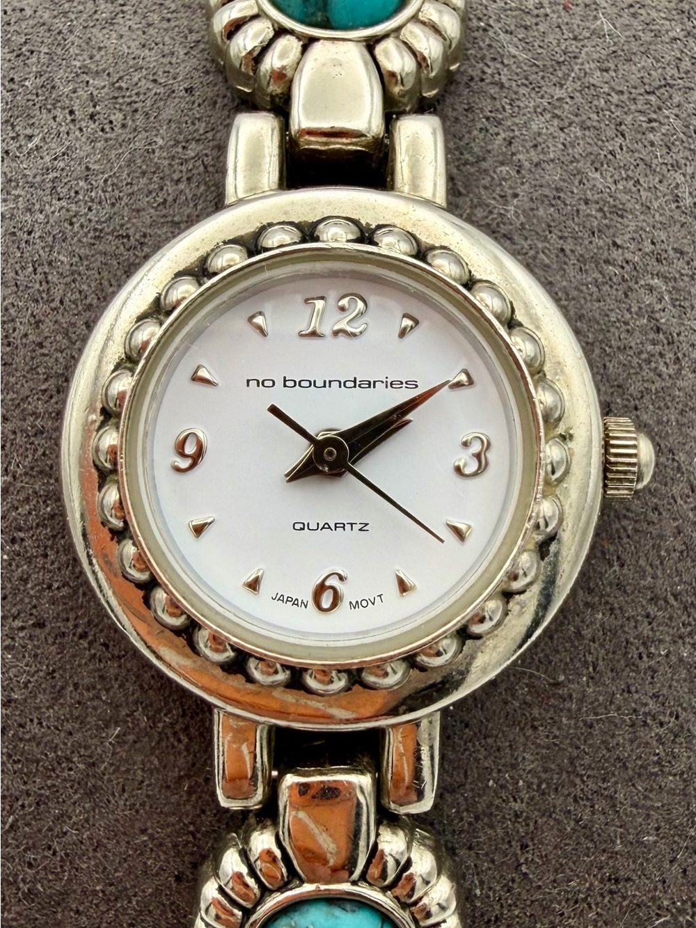 No Boundaries Silver Tone Watch with Turquoise Accents